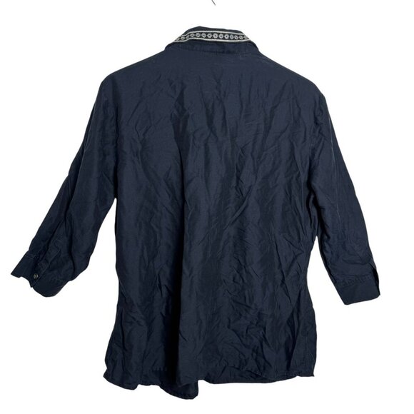 Talbots Women’s Navy Blue White Embroidered Tunic Top Size 18 W 18W 3/4 Sleeve - Picture 4 of 6